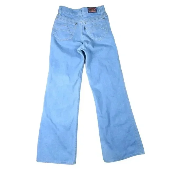 Vintage 70s Big E Levis Barnstormer Bellbottoms Pintuck Flare Denim Jeans22 in